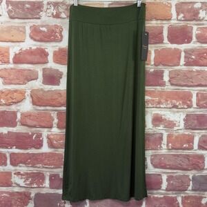 Espresso Skirt Women's Medium Green Stretch Jersey Maxi Long Pull On Casual